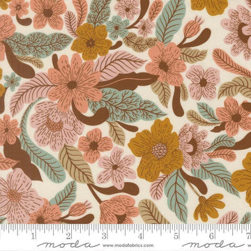 Image of Feather and Forest Bloom Wildflower Whispers Cloud quilting cotton fabric by Linn Warme for Moda Fabrics. Features flowers on a cream background. Cute Little Fabric Shop.