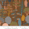 Image of Feather and Forest Bloom Forest Trees Walnut quilting cotton fabric by Linn Warme for Moda Fabrics. Features trees on a brown background. Cute Little Fabric Shop.