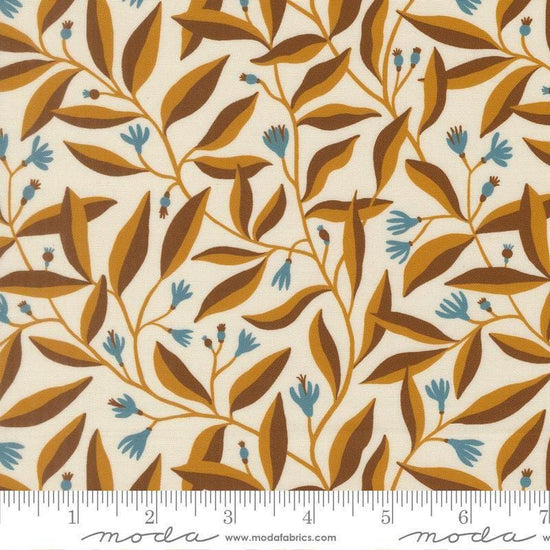 Image of Feather and Forest Bloom Foliage Cloud quilting cotton fabric by Linn Warme for Moda Fabrics. Features leaves on a cream background. Cute Little Fabric Shop.