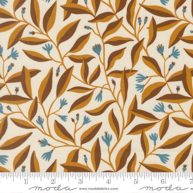 Image of Feather and Forest Bloom Foliage Cloud quilting cotton fabric by Linn Warme for Moda Fabrics. Features leaves on a cream background. Cute Little Fabric Shop.