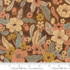 Image of Feather and Forest Bloom Wildflower Whispers Walnut quilting cotton fabric by Linn Warme for Moda Fabrics. Features flowers on a brown background. Cute Little Fabric Shop.