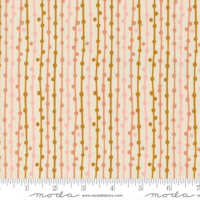 Image of Feather and Forest Bloom String of Pearls Cloud quilting cotton fabric by Linn Warme for Moda Fabrics. Features stripes on a cream background. Cute Little Fabric Shop.