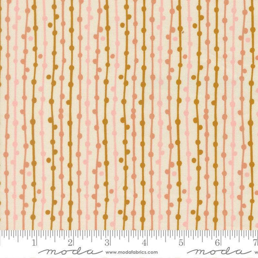 Image of Feather and Forest Bloom String of Pearls Cloud quilting cotton fabric by Linn Warme for Moda Fabrics. Features stripes on a cream background. Cute Little Fabric Shop.