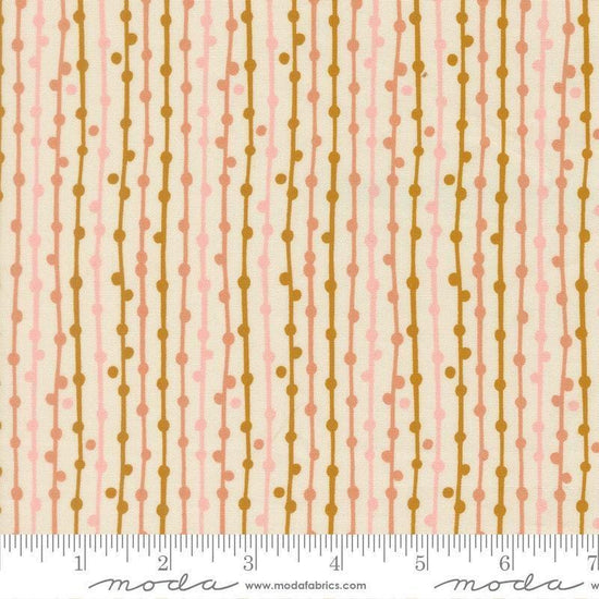 Image of Feather and Forest Bloom String of Pearls Cloud quilting cotton fabric by Linn Warme for Moda Fabrics. Features stripes on a cream background. Cute Little Fabric Shop.