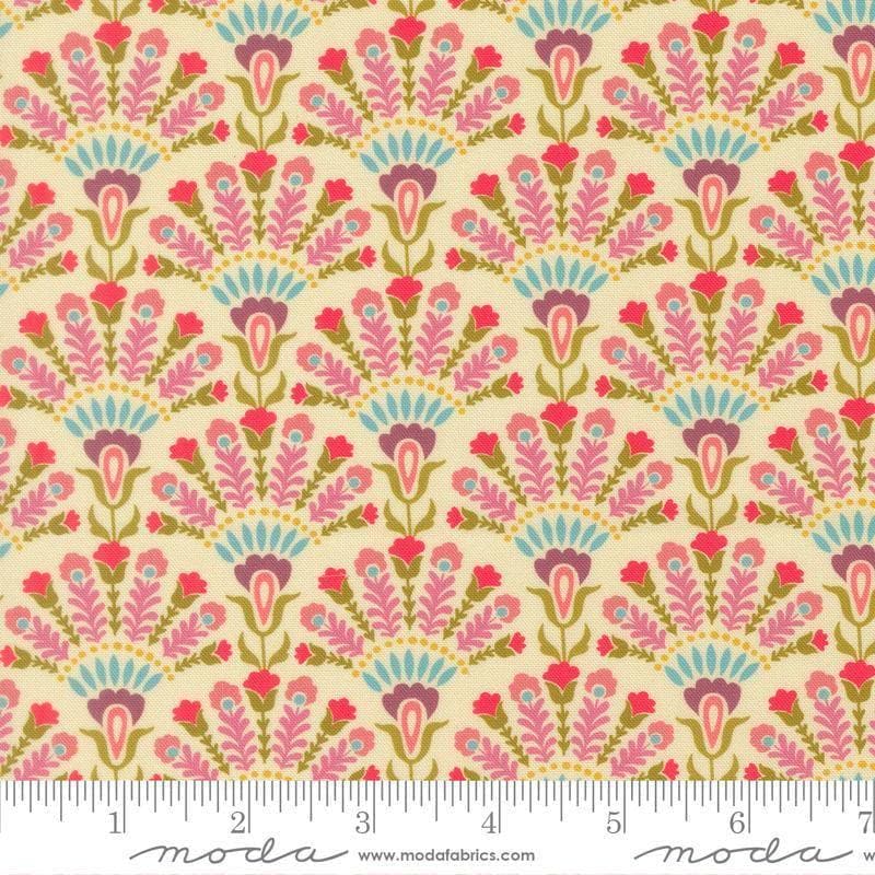 Image of Sitara Opaline Cream quilting cotton fabric by Crystal Manning for Moda Fabrics. Features flowers on a cream background. Cute Little Fabric Shop.