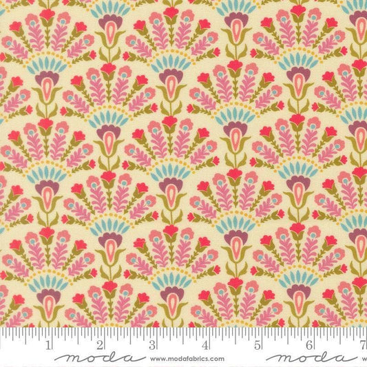 Image of Sitara Opaline Cream quilting cotton fabric by Crystal Manning for Moda Fabrics. Features flowers on a cream background. Cute Little Fabric Shop.