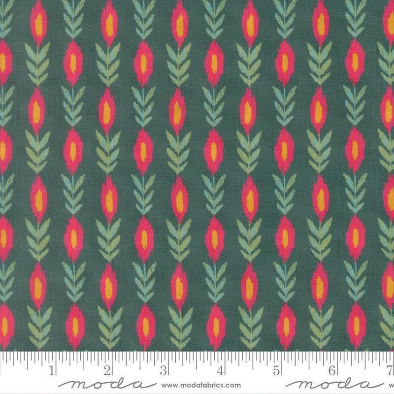 Image of Sitara Vines Dark Teal quilting cotton fabric by Crystal Manning for Moda Fabrics. Features flowers on a blue background. Cute Little Fabric Shop.