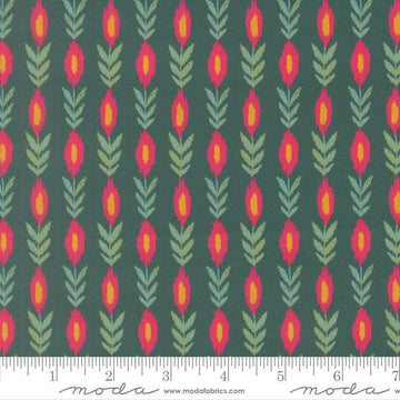 Image of Sitara Vines Dark Teal quilting cotton fabric by Crystal Manning for Moda Fabrics. Features flowers on a blue background. Cute Little Fabric Shop.