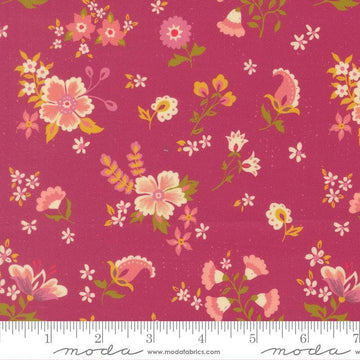 Image of Sitara Davina Pomegranate quilting cotton fabric by Crystal Manning for Moda Fabrics. Features flowers on a pink background. Cute Little Fabric Shop.