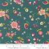 Image of Sitara Davina Dark Teal quilting cotton fabric by Crystal Manning for Moda Fabrics. Features flowers on a blue background. Cute Little Fabric Shop.