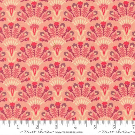 Image of Sitara Opaline Petal quilting cotton fabric by Crystal Manning for Moda Fabrics. Features flowers on a pink background. Cute Little Fabric Shop.
