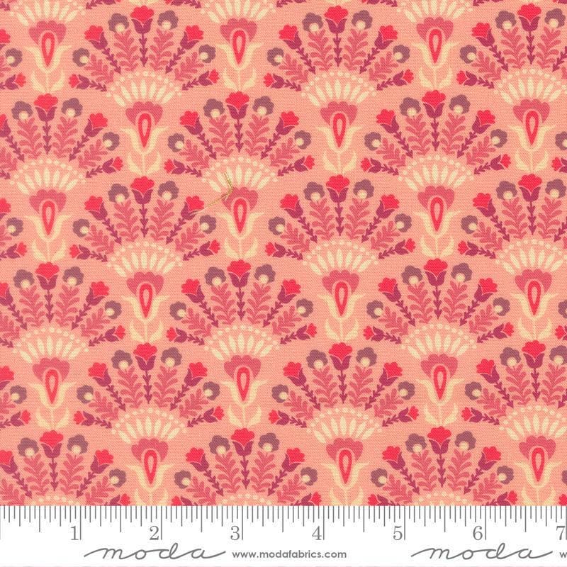 Image of Sitara Opaline Petal quilting cotton fabric by Crystal Manning for Moda Fabrics. Features flowers on a pink background. Cute Little Fabric Shop.