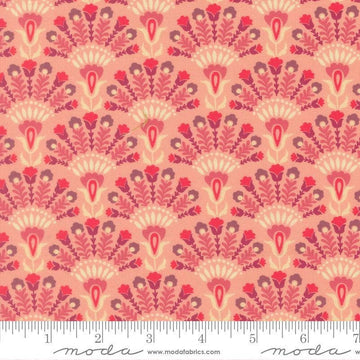 Image of Sitara Opaline Petal quilting cotton fabric by Crystal Manning for Moda Fabrics. Features flowers on a pink background. Cute Little Fabric Shop.