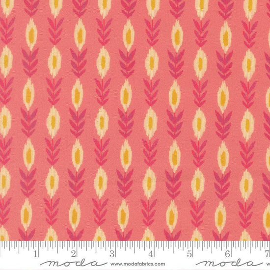 Image of Sitara Vines Rose quilting cotton fabric by Crystal Manning for Moda Fabrics. Features flowers on a pink background. Cute Little Fabric Shop.