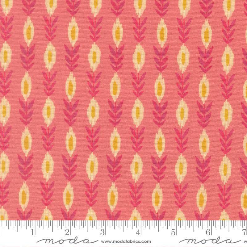 Image of Sitara Vines Rose quilting cotton fabric by Crystal Manning for Moda Fabrics. Features flowers on a pink background. Cute Little Fabric Shop.