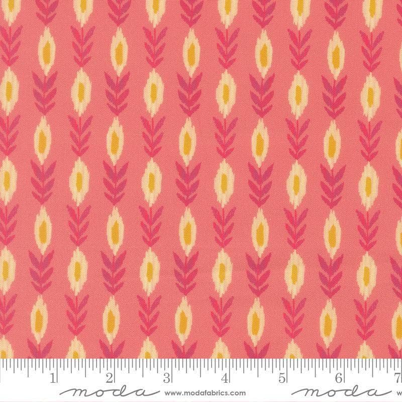 Image of Sitara Vines Rose quilting cotton fabric by Crystal Manning for Moda Fabrics. Features flowers on a pink background. Cute Little Fabric Shop.