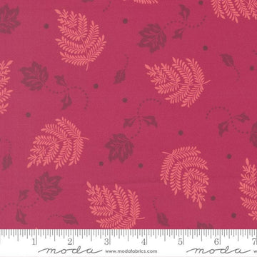 Image of Sitara Paisley Pomegranate quilting cotton fabric by Crystal Manning for Moda Fabrics. Features leaves on a pink background. Cute Little Fabric Shop.