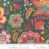 Image of Sitara Jasmine Dark Teal quilting cotton fabric by Crystal Manning for Moda Fabrics. Features flowers on a blue background. Cute Little Fabric Shop.