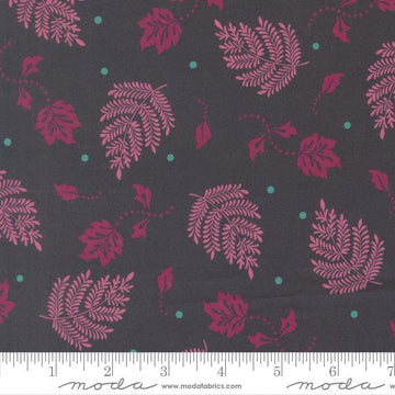 Image of Sitara Paisley Leaf Midnight quilting cotton fabric by Crystal Manning for Moda Fabrics. Features leaves on a blue background. Cute Little Fabric Shop.
