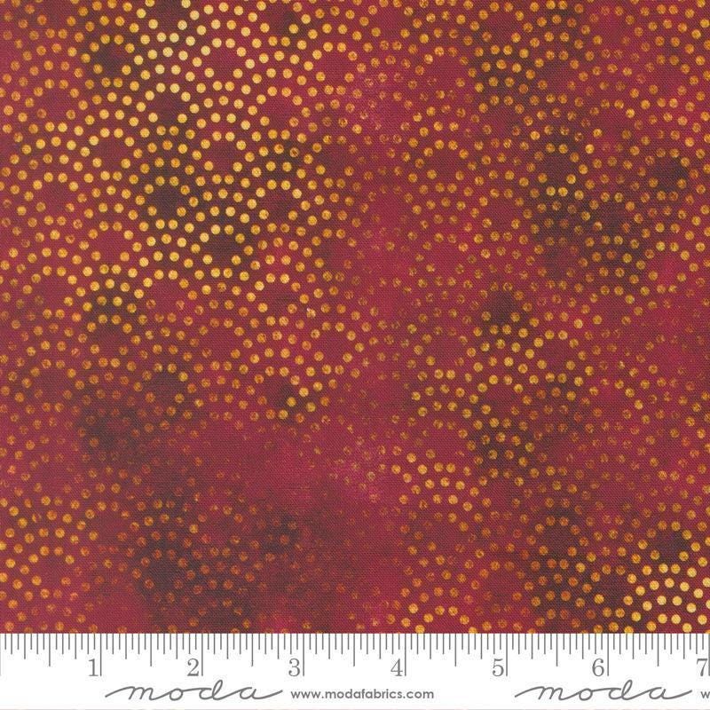 Image of Tranquil Patina Drishti Dot Burgundy quilting cotton fabric by Debbie Maddy for Moda Fabrics. Features dots on a red background. Cute Little Fabric Shop.