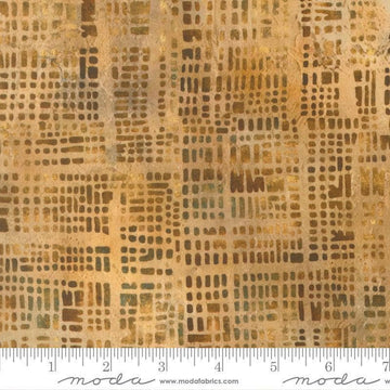Image of Tranquil Patina Luminary Stack Golden quilting cotton fabric by Debbie Maddy for Moda Fabrics. Features a geometric pattern on a yellow background. Cute Little Fabric Shop.