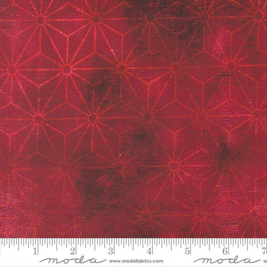 Image of Tranquil Patina Stellar Gleam Crimson quilting cotton fabric by Debbie Maddy for Moda Fabrics. Features stars on a red background. Cute Little Fabric Shop.