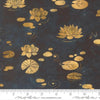 Image of Tranquil Patina Drifting Waters Midnight quilting cotton fabric by Debbie Maddy for Moda Fabrics. Features pond flowers on a blue background. Cute Little Fabric Shop.
