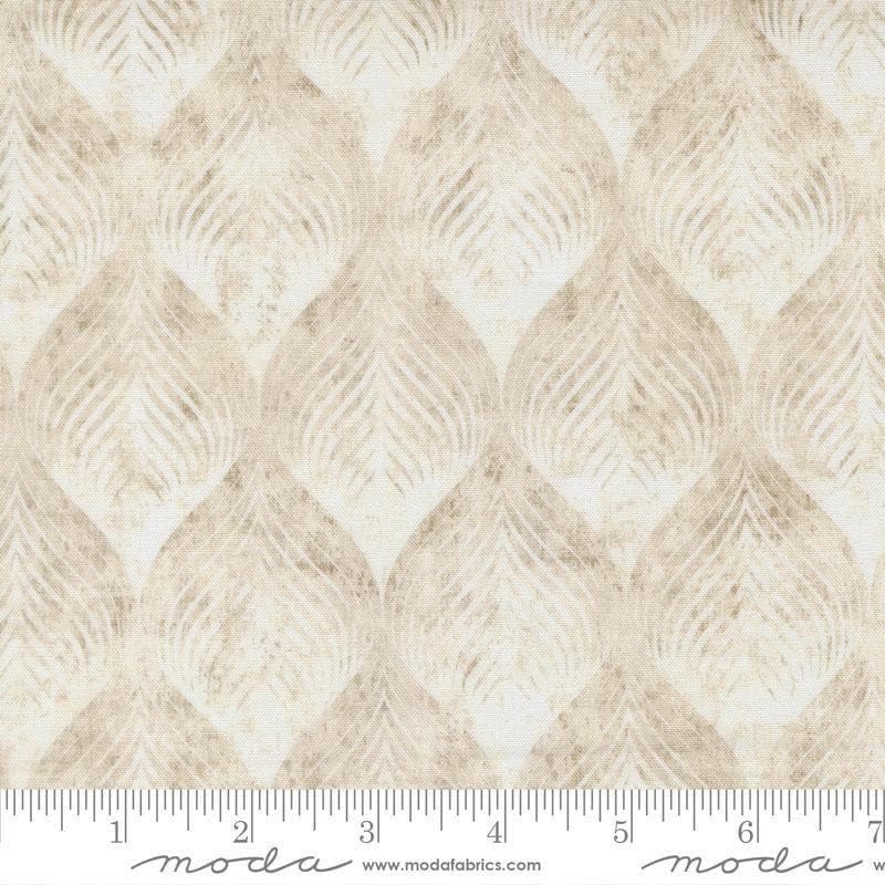 Image of Tranquil Patina Calm Effects Natural quilting cotton fabric by Debbie Maddy for Moda Fabrics. Features leaves on a white background. Cute Little Fabric Shop.