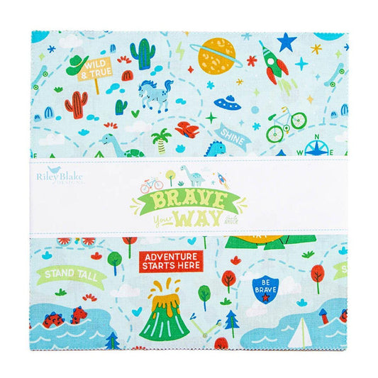 SALE Brave Your Way 10" Stacker Baby Boy Fabric - 10-18310-42 - 42-Piece Precut - Riley Blake Quilting Cotton Fabric