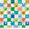 Image of Brave Your Way Cheater Print Multi quilting cotton fabric by Cayla Naylor for Riley Blake Designs. Features monsters on a white background. Cute Little Fabric Shop.