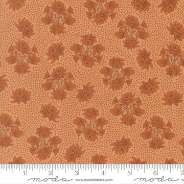 Image of Wellspring Speckled Serenade Coral Seashell quilting cotton fabric by Fancy That Design House for Moda Fabrics. Features flowers on an orange background. Cute Little Fabric Shop.