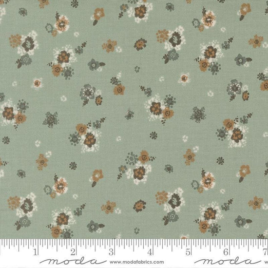 Image of Wellspring Micro Bloom Storm quilting cotton fabric by Fancy That Design House for Moda Fabrics. Features flowers on a blue background. Cute Little Fabric Shop.