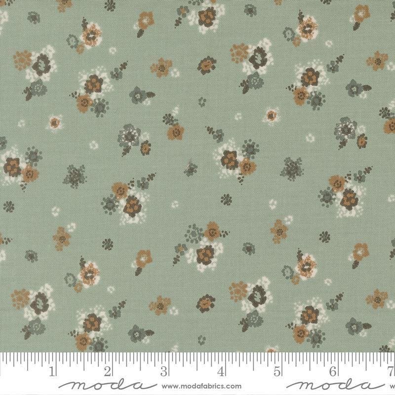 Image of Wellspring Micro Bloom Storm quilting cotton fabric by Fancy That Design House for Moda Fabrics. Features flowers on a blue background. Cute Little Fabric Shop.