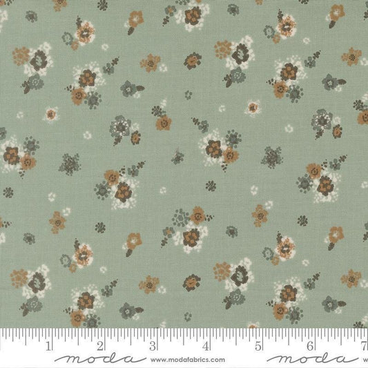 Image of Wellspring Micro Bloom Storm quilting cotton fabric by Fancy That Design House for Moda Fabrics. Features flowers on a blue background. Cute Little Fabric Shop.