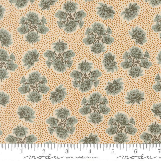 Image of Wellspring Speckled Serenade Storm quilting cotton fabric by Fancy That Design House for Moda Fabrics. Features flowers on a cream background. Cute Little Fabric Shop.