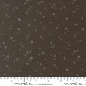 Image of Wellspring Dashed Charcoal quilting cotton fabric by Fancy That Design House for Moda Fabrics. Features dots on a black background. Cute Little Fabric Shop.