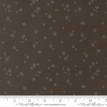 Image of Wellspring Dashed Charcoal quilting cotton fabric by Fancy That Design House for Moda Fabrics. Features dots on a black background. Cute Little Fabric Shop.