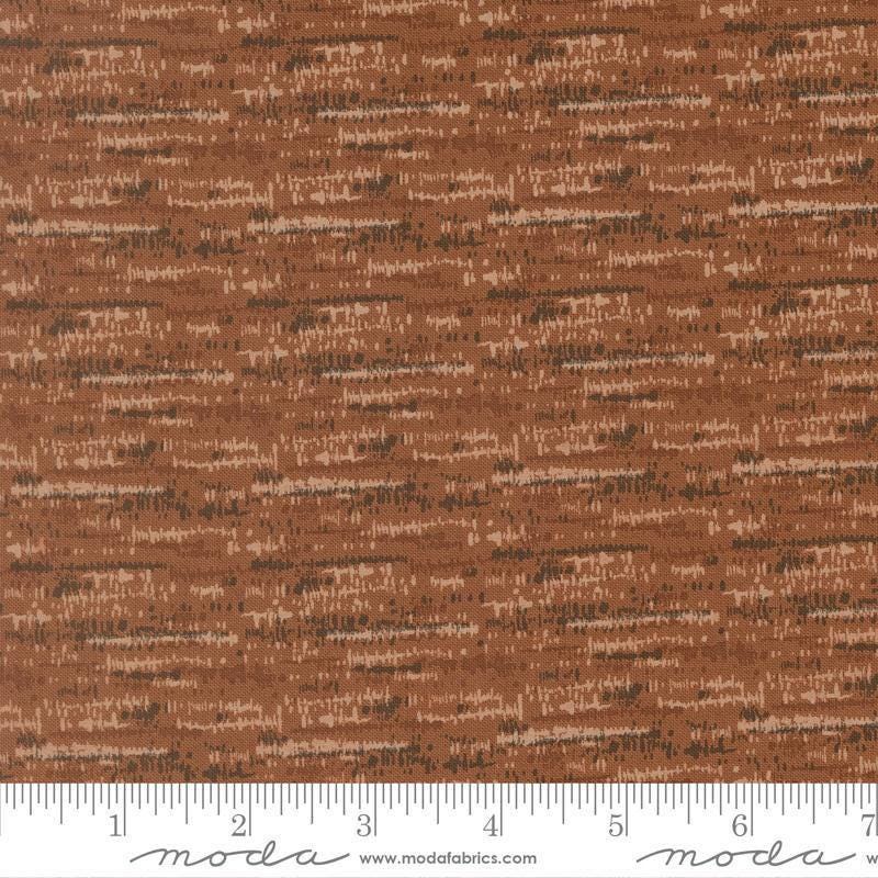 Image of Wellspring Blotted Dark Clay quilting cotton fabric by Fancy That Design House for Moda Fabrics. Features stripes on a brown background. Cute Little Fabric Shop.