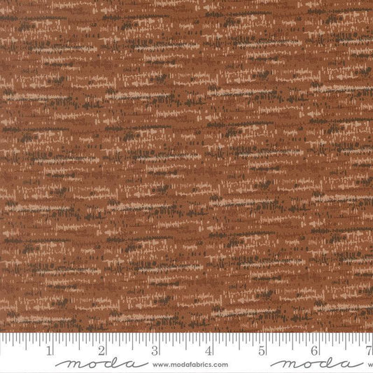 Image of Wellspring Blotted Dark Clay quilting cotton fabric by Fancy That Design House for Moda Fabrics. Features stripes on a brown background. Cute Little Fabric Shop.