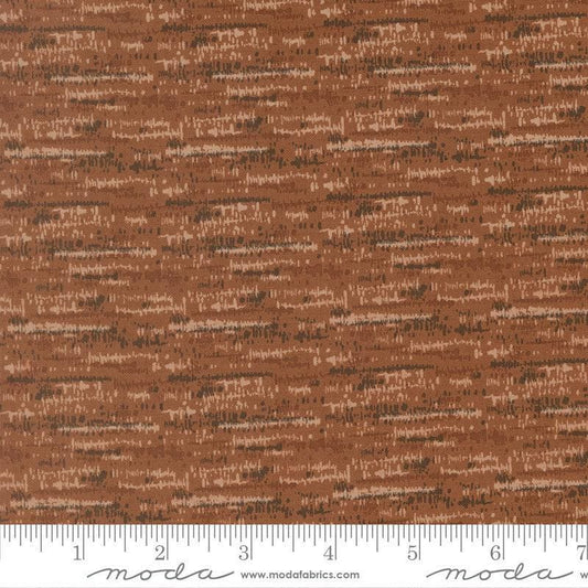 Image of Wellspring Blotted Dark Clay quilting cotton fabric by Fancy That Design House for Moda Fabrics. Features stripes on a brown background. Cute Little Fabric Shop.