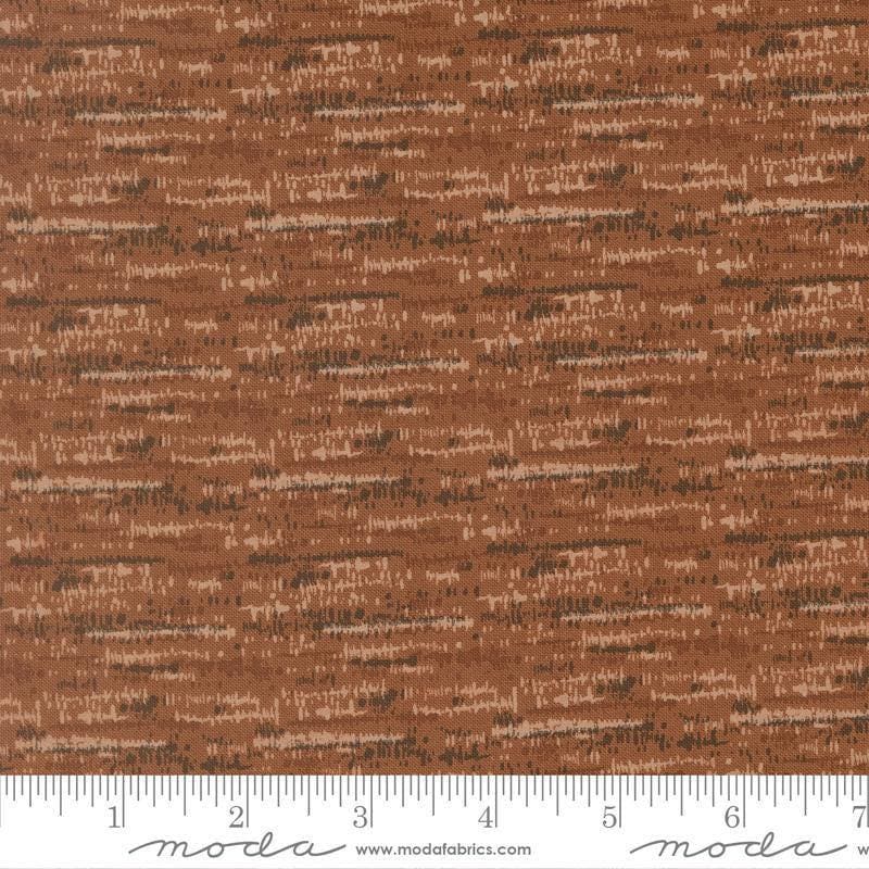 Image of Wellspring Blotted Dark Clay quilting cotton fabric by Fancy That Design House for Moda Fabrics. Features stripes on a brown background. Cute Little Fabric Shop.