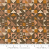 Image of Wellspring Quilt Blocked Earth quilting cotton fabric by Fancy That Design House for Moda Fabrics. Features a geometric pattern on a brown background. Cute Little Fabric Shop.