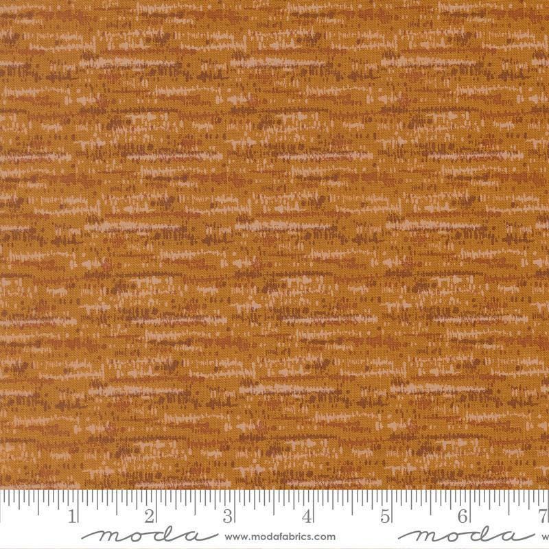 Image of Wellspring Blotted Caramel quilting cotton fabric by Fancy That Design House for Moda Fabrics. Features stripes on a brown background. Cute Little Fabric Shop.