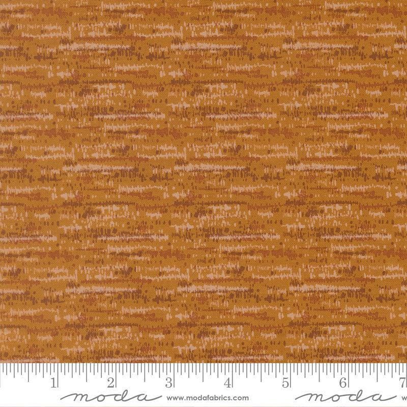 Image of Wellspring Blotted Caramel quilting cotton fabric by Fancy That Design House for Moda Fabrics. Features stripes on a brown background. Cute Little Fabric Shop.