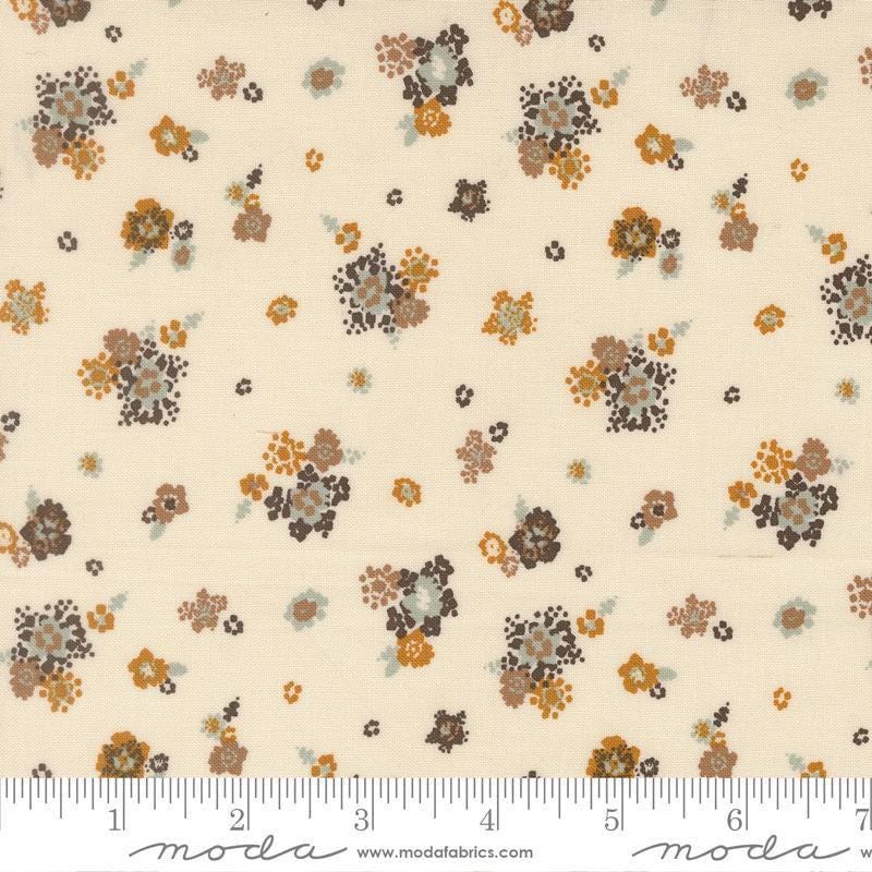Image of Wellspring Micro Bloom Eggshell quilting cotton fabric by Fancy That Design House for Moda Fabrics. Features flowers on a cream background. Cute Little Fabric Shop.