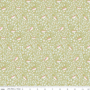 Image of Little Posies Unicorns Green quilting cotton fabric by Cayla Naylor for Riley Blake Designs. Features flowers on a green background. Cute Little Fabric Shop.