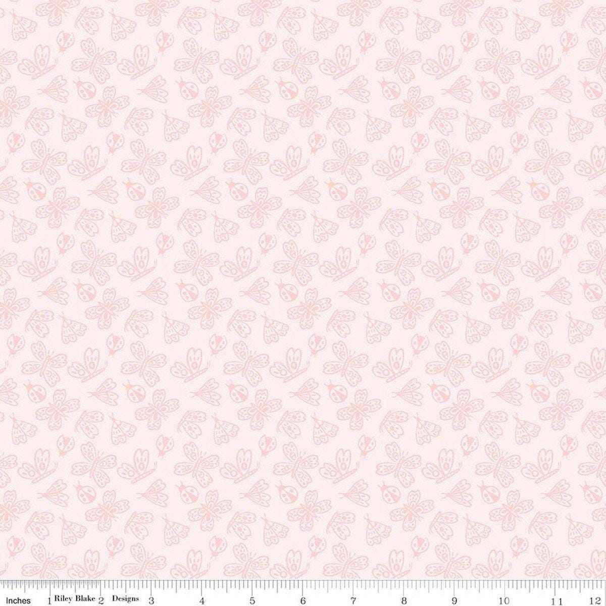 Image of Little Posies Butterflies Pink quilting cotton fabric by Cayla Naylor for Riley Blake Designs. Features butterflies on a pink background. Cute Little Fabric Shop.