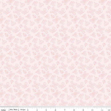 Image of Little Posies Butterflies Pink quilting cotton fabric by Cayla Naylor for Riley Blake Designs. Features butterflies on a pink background. Cute Little Fabric Shop.