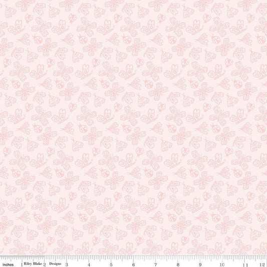 Image of Little Posies Butterflies Pink quilting cotton fabric by Cayla Naylor for Riley Blake Designs. Features butterflies on a pink background. Cute Little Fabric Shop.