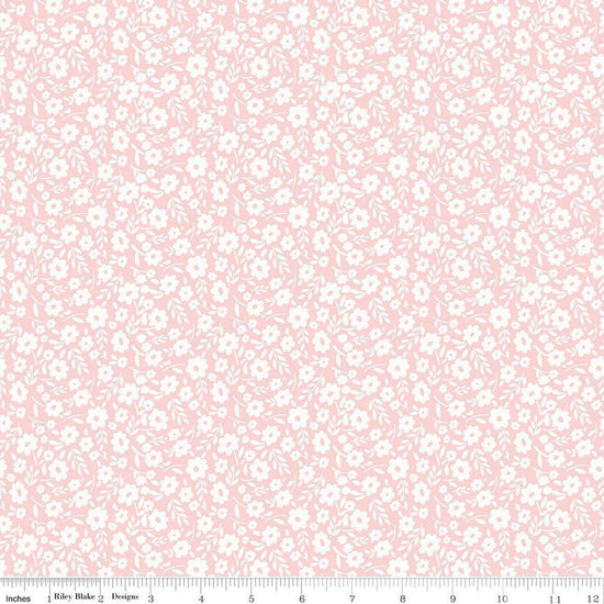 Image of Little Posies Floral Pink quilting cotton fabric by Cayla Naylor for Riley Blake Designs. Features flowers on a pink background. Cute Little Fabric Shop.